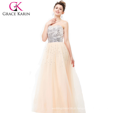 Grace Karin Shining and Bright Strapless Sweetheart Andar Comprimento Apricot Puffy Long Prom Dress CL6109